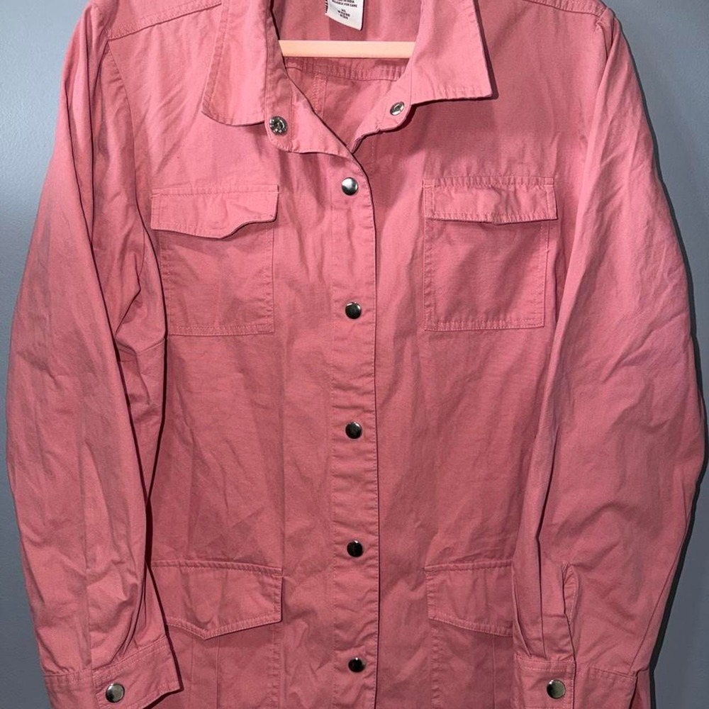 Scandia Woods Pink Cotton Chore Jacket Snap Front Utility Pocket XL B11296